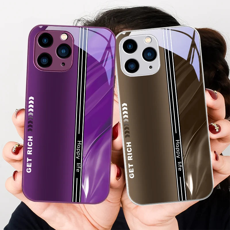 

Ink Style Caramel Brown Rose Purple For Iphone 15 14 13 12 Mini 11 Pro Max X XS XR 7 8 Plus 2020 22 SE Tempered Glass Phone Case