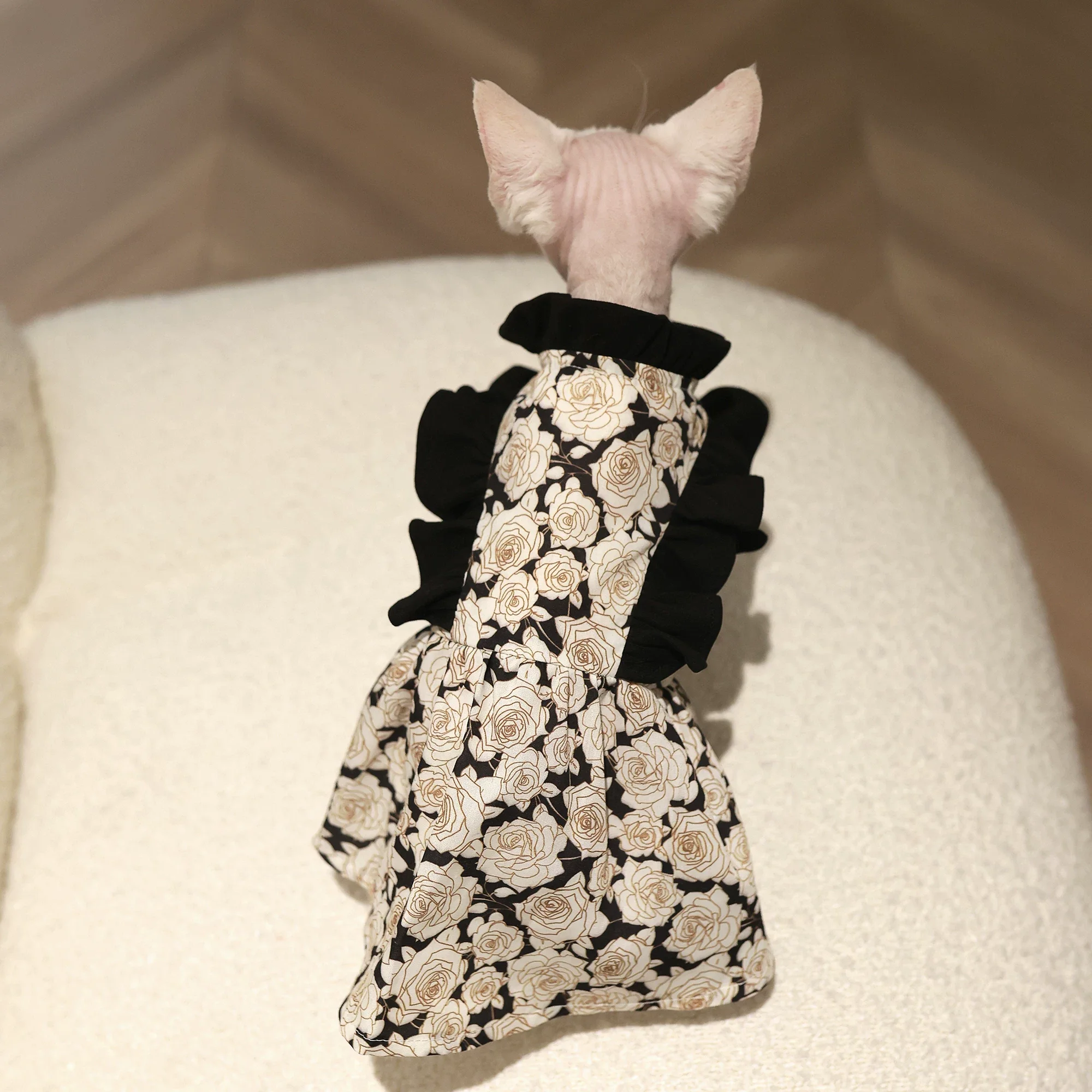 Spring and Summer Breathable Fabric Rose Lace Black and White Color Matching Premium Cute Dress Pet Cat Small Dog Dress
