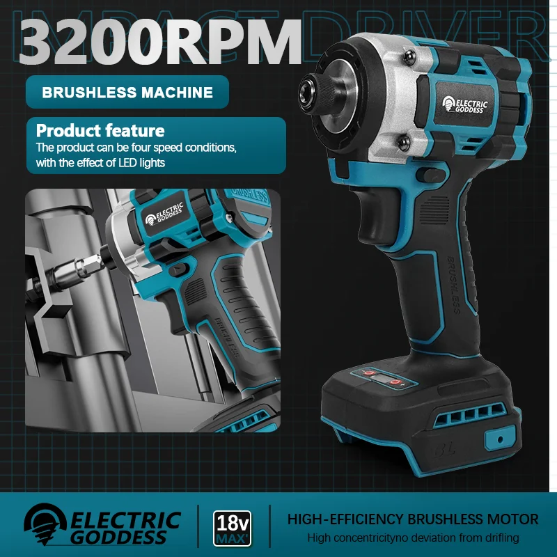 

EG 3200RPM Brushless Electric Screwdriver 4 Gears Cordless Impact Electric Driver Power Tool With 4 LEDs For Makita 18V Battery