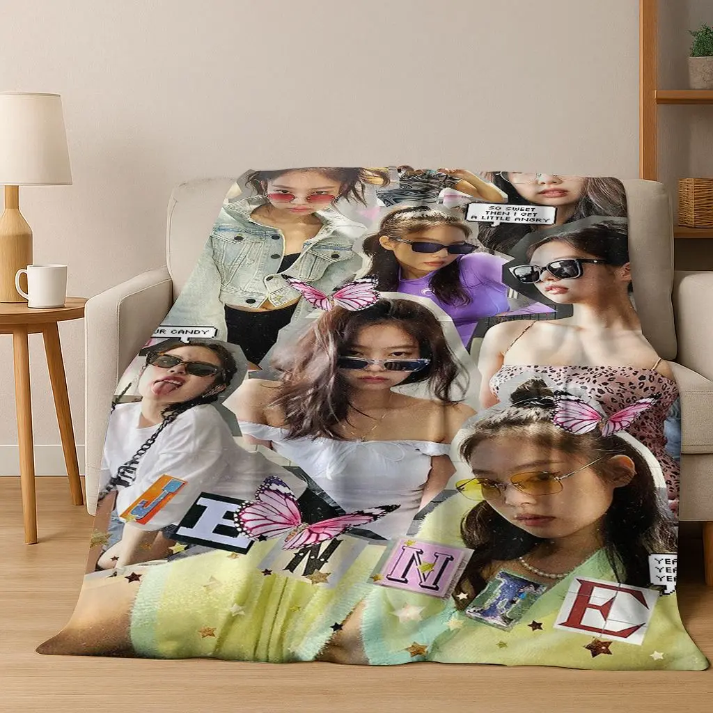 ثلاثية الأبعاد جيني كيم Kpop B-أسود الوردي المغني ستار الفانيلا بطانية لينة رمي بطانية للسرير غرفة نوم غرفة المعيشة السفر نزهة هدية #5