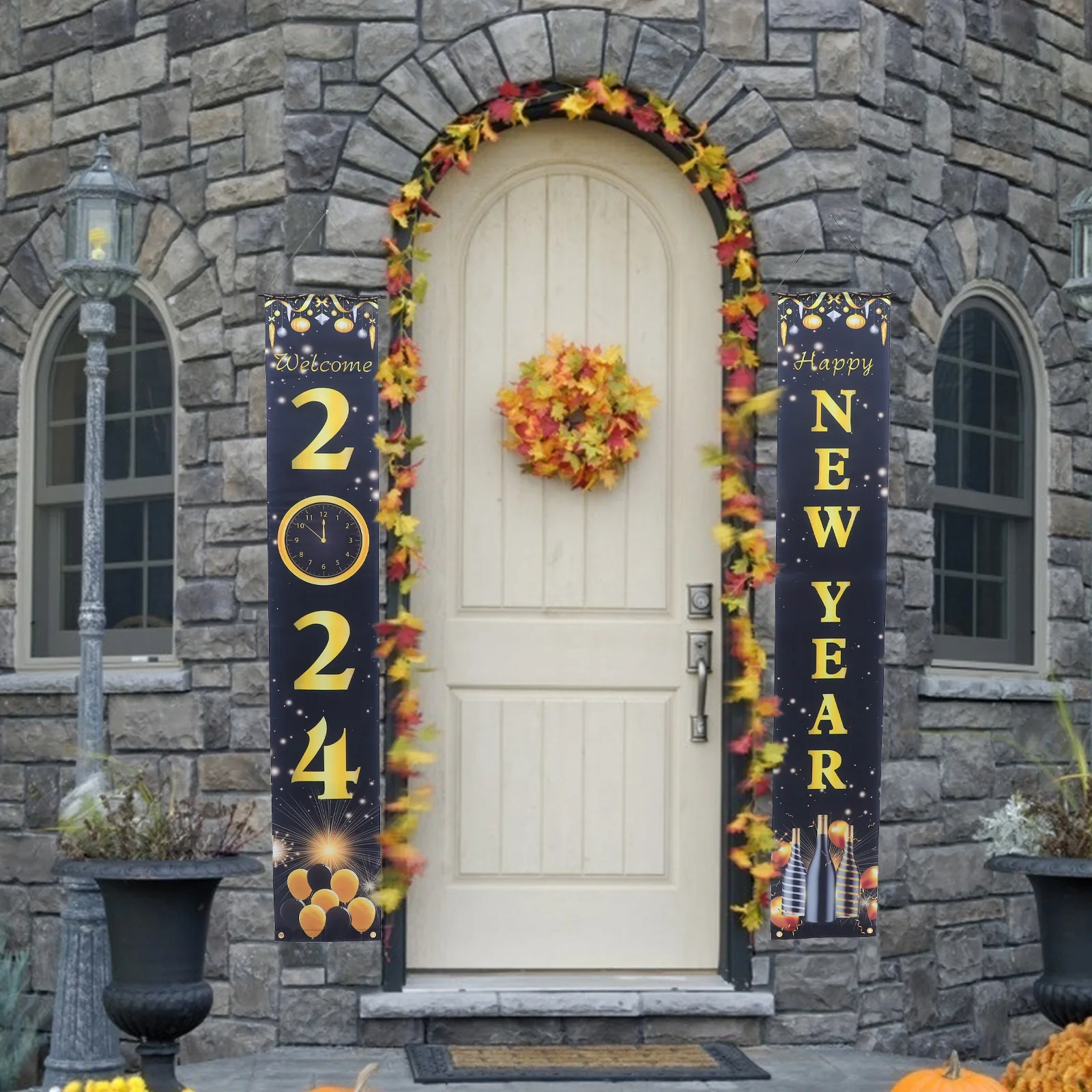 

1Pair New Year Door Couplets Safe Material Decorative Banner 2024 New Year Porch Hanging Sign Door Couplet
