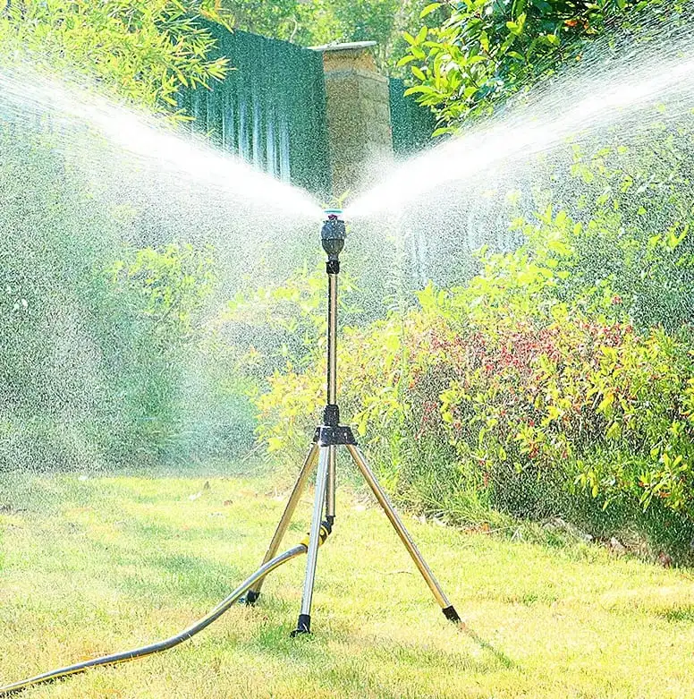 Garden Automatic Rotating Sprinkler Stainless Steel Tripod Irrigation Stand 360-Degree Water Jet Garden Lawn Sprinkler Tool