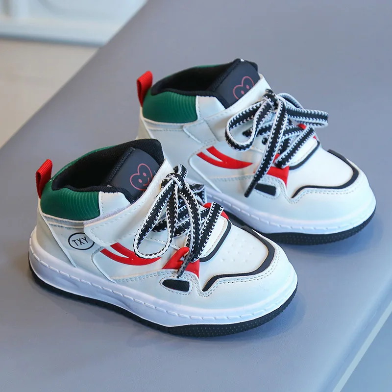 Children's Sneakers 2024 Spring and Autumn New Boys' Casual Sneakers High-Top Girls' White Shoes Soft-Soled Baby Shoes