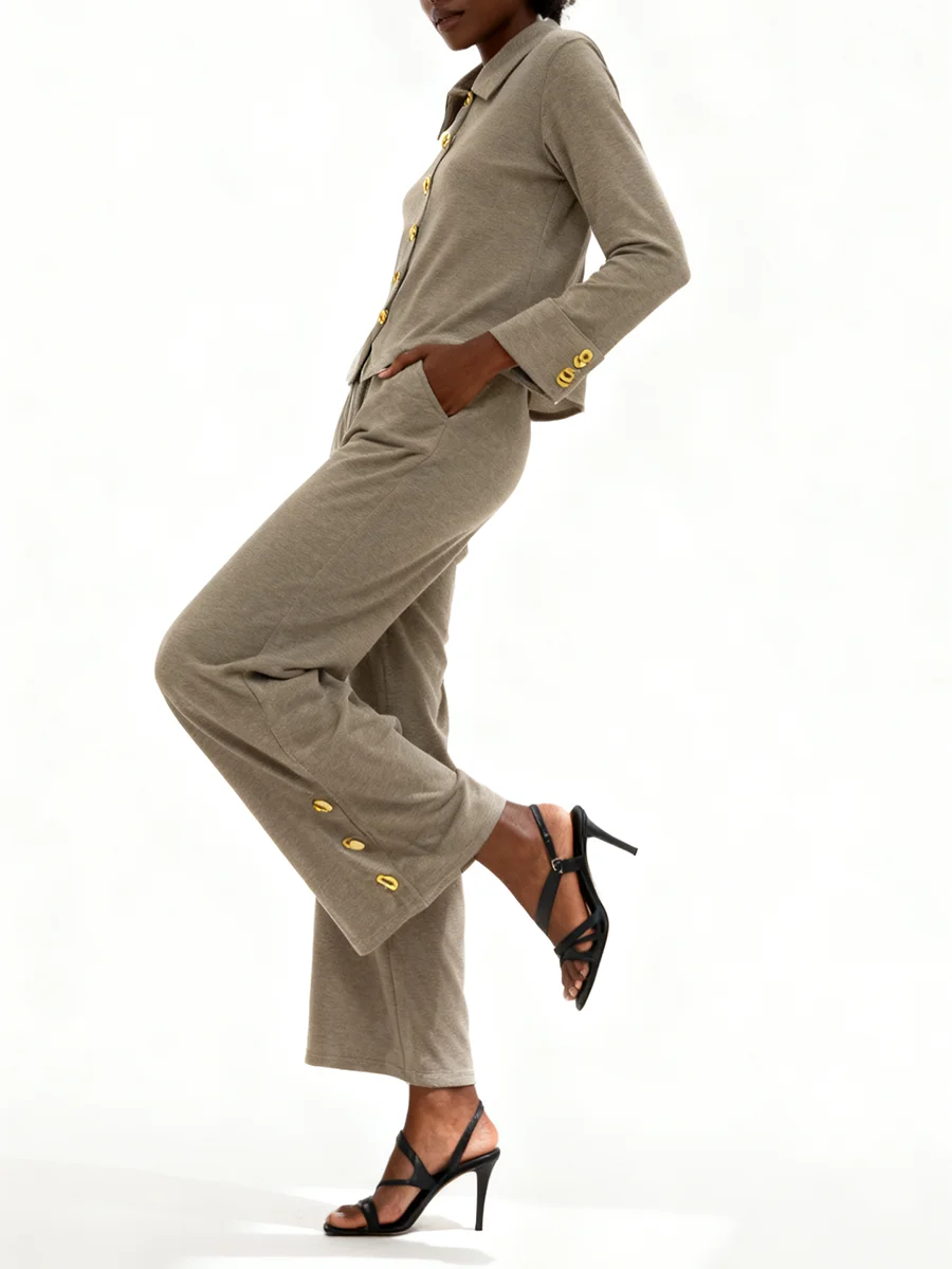 Vgh emagrecimento sólido casual conjuntos de duas peças para mulheres lapela manga longa topo calças cintura alta outono temperamento conjunto moda feminina