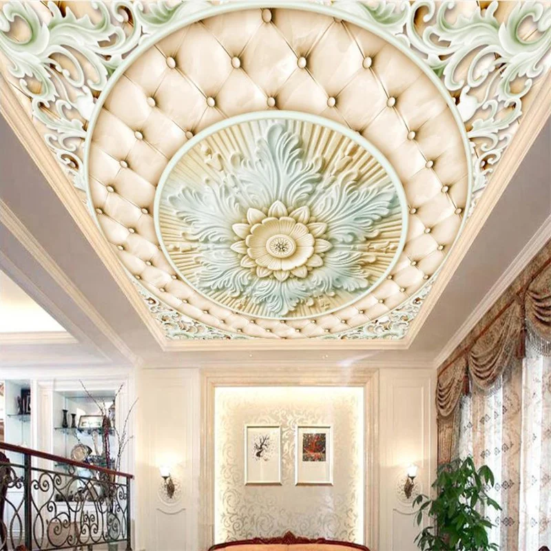 

European Roman Ceiling Wallpaper Murals 3D Photo Wallpaper Flower relief Wallpaper For Bedroom Walls 3D Ceiling