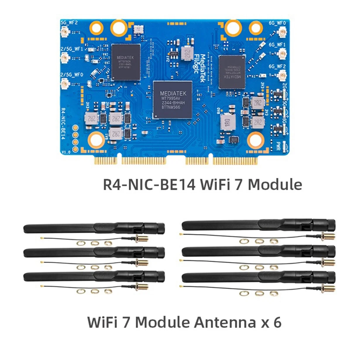 A93P pour Banana Pi BPI-R4-NIC-BE14 Module WiFi7 et 6 pièces antenne MT7995AV PCIe3.0 2.4G/5G/6G carte de développement de routeur Open Source