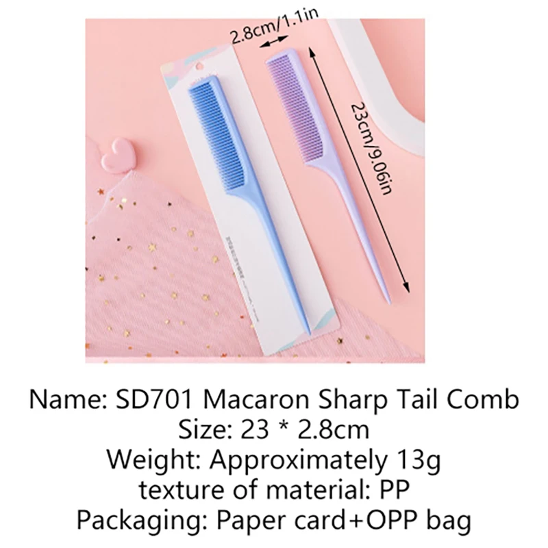 Portable Comb Salon Brush Styling Hairdressing Tail Plastic Comb With Slender Handle