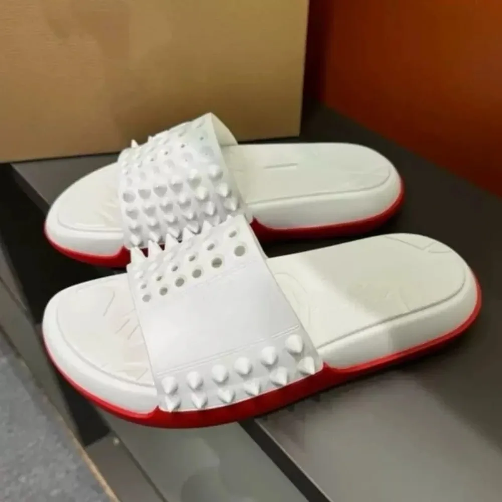 Luxury Brand Men Spike Rivet Slide Sandals Red Sole Non‑Slip Beach Slippers Daily Casual Slides Outdoor Holiday Street Footwear
