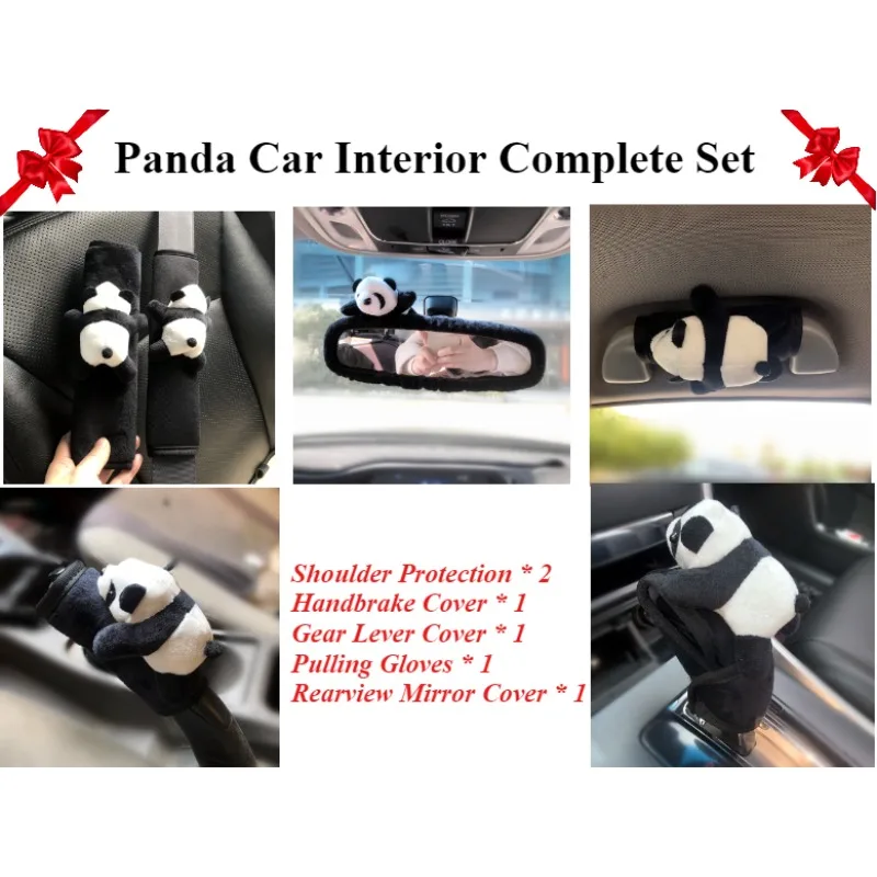 A Set Novice Gift Pack Hand Brake Panda Woman Automotive Interior Package Gear Lever Shoulder Protection Rearview Mirror Lovely