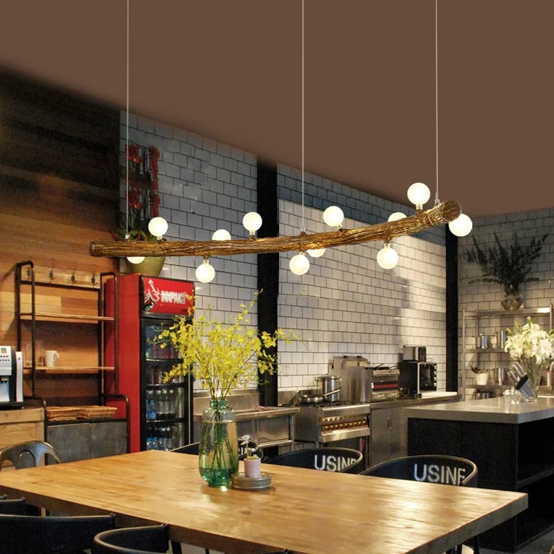 

Japanese Retro Resin Branch Pendant Light Glass Ball Ceiling Hanging Lamp Living Room Restaurant Kitchen Island Hotel Chandelier