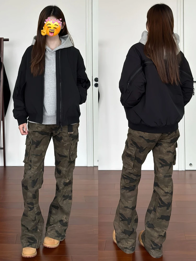 

Men's Fce Lined American High Street Vibe Camouflage Jeans Slim Straight Leg Micro Flared Workwear Trousers Casual Youth F...