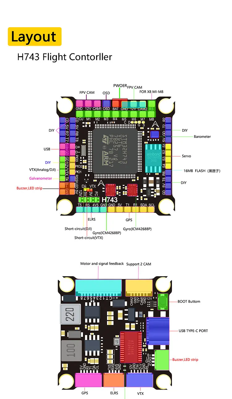 DAKEFPV H743 FC PLUS FC Stack/Flytower Flight Controller Board Barometer OSD ESC for FPV Racing Drone Quadcopter