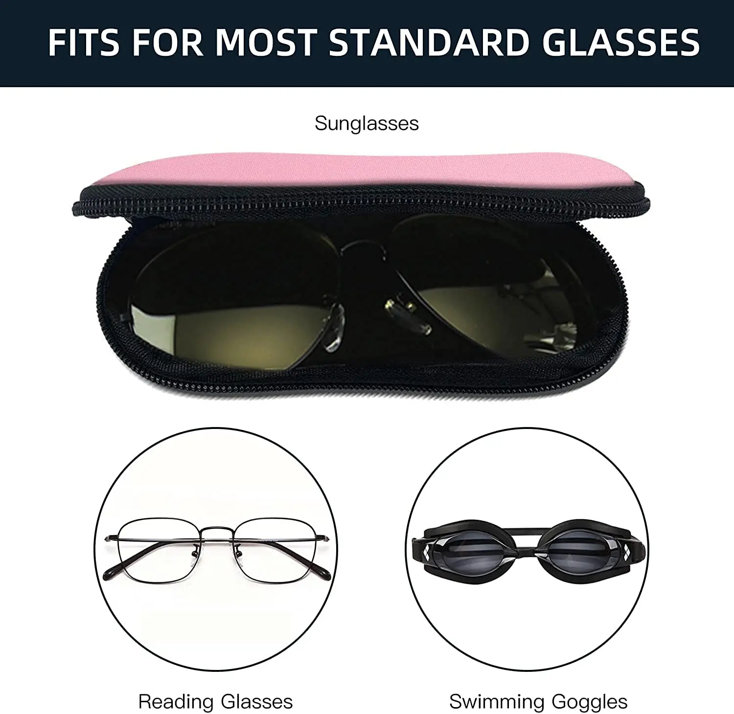 Simple Color Pink Blue Yellow Black White Sunglasses Soft Case with Carabiner Ultra Light Neoprene Zipper Eyeglass