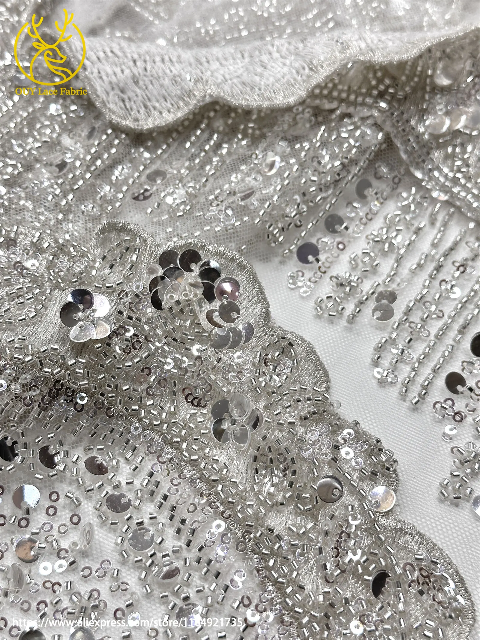 3D Luxuriöser Afrikanischer Stickerei-Spitzenstoff 2026 Hochwertiger Französischer Perlen-Pailletten-Spitzenstoff für Brautkleider und Festkleider – Detail 13