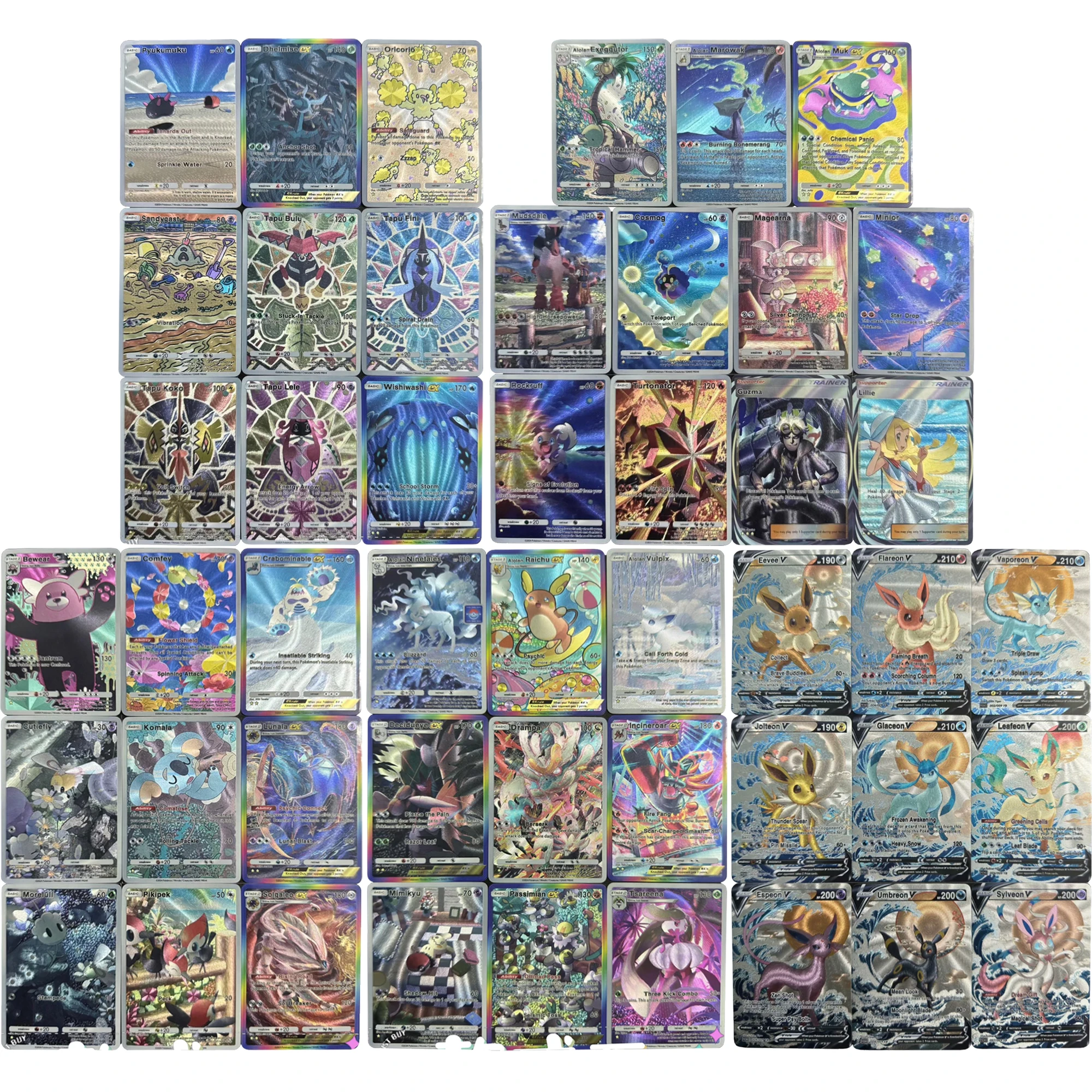 

9 шт./компл. английский PTCG Eevee Lillie Raichu Guzma Guzma текстура флэш-карта самодельная классическая игра аниме коллекционные карты игрушки