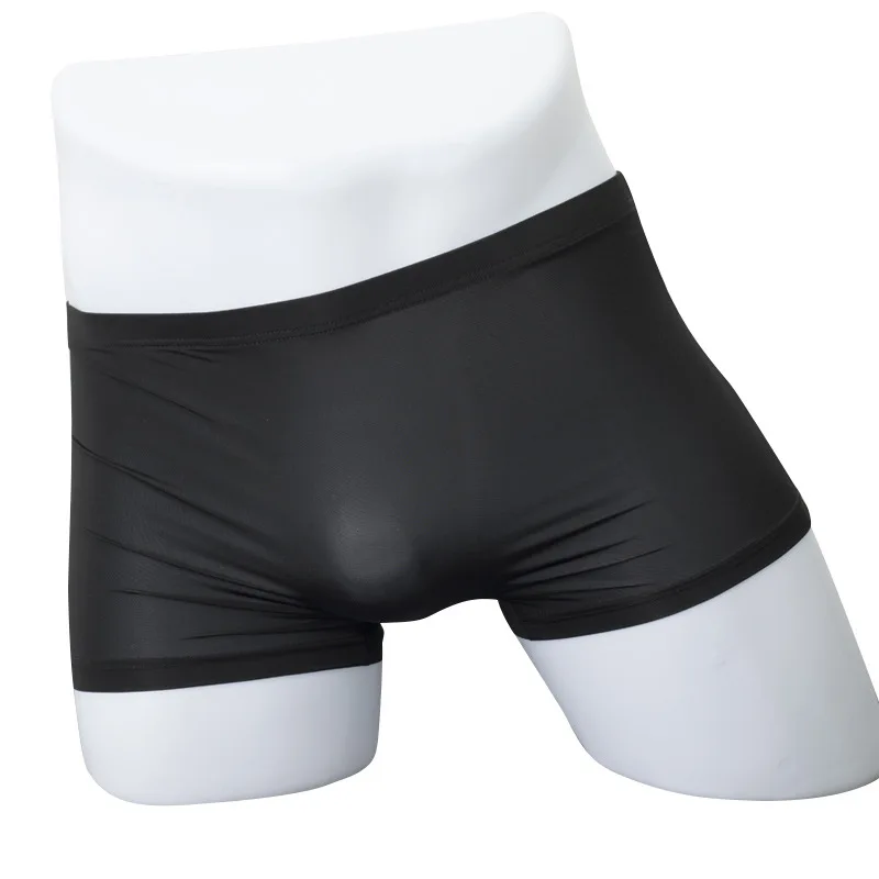 Mens Seamless Ice Silk Boxers Solid Sexy U Pouch Breathable Male Underwear Thin Cueca Calzoncillos Transparent Man Underpants