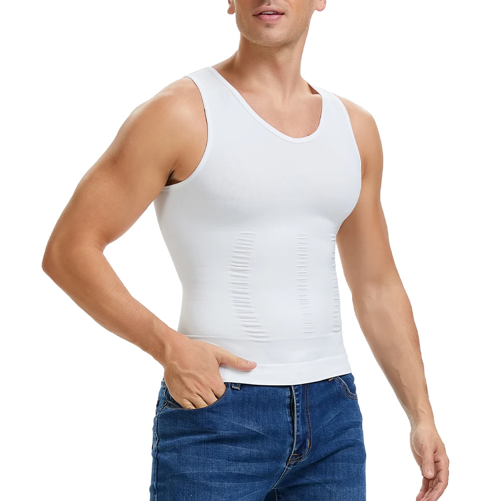 Herren Body Shaper Schlankheitshemd V-Ausschnitt Bauchweste Kompressionsbasisschicht Slim Muscle Tank Top Shapewear – Detail 7