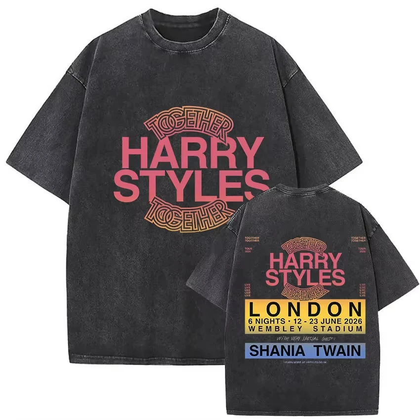 Harry Styles Together Tour 2026 Vintage Washed T-Shirt Men Women Pop Music Fashion Oversized Cotton Graphic T Shirt Streetwear - view 4
