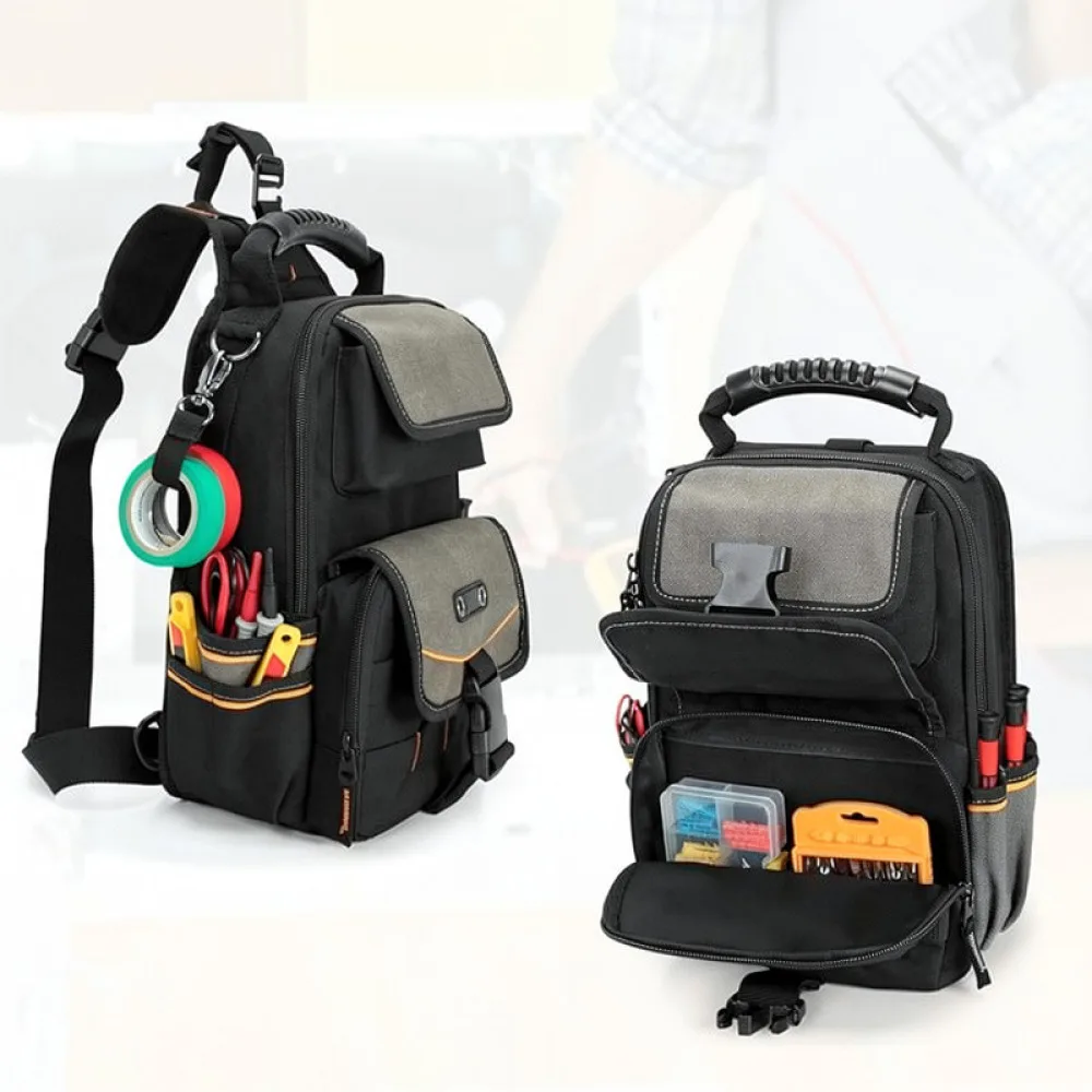 Electrician Tool Bag Durable HVAC Maintenance Storage Pouch With Adjustable Shoulder Strap And Sturdy Handle Black
