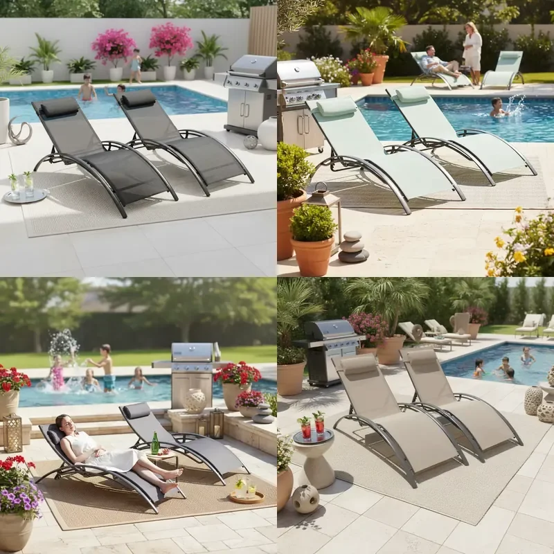 Mail Order Hot Selling Outdoor S-shaped Folding Sunbed Stackable Chaise Sunlounge Chair Sunbathing Recliner with Mesh Fabric