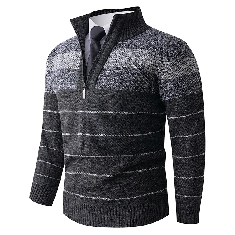 

Мужской свитер на молнии, вязаный пуловер с воротником-стойкой и длинным рукавом, теплый трикотаж, модный повседневный джемпер, топ, осень-зима