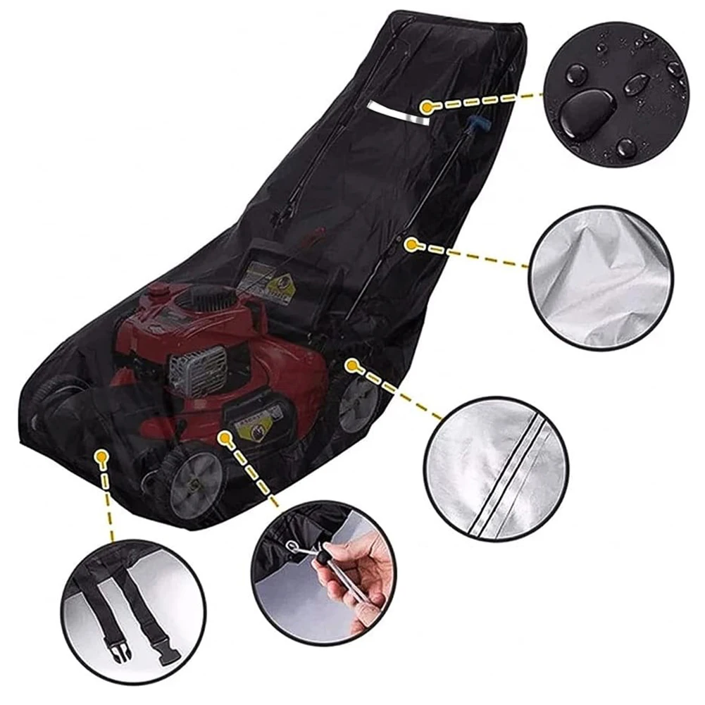 

Lawn Mower Dust Cover W/ Reflective Strips Waterproof W/ Storage Bag 195*108*66cm 210D Oxford For Grass Trimmer Garden Tool