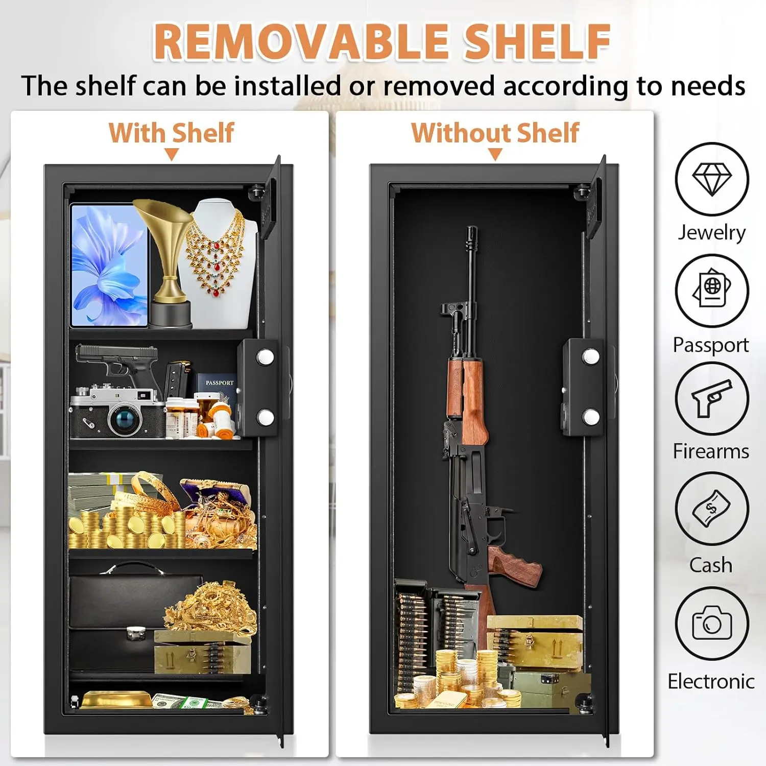 33.46" Tall Sturdy Wall Safes Between the Studs 16" Centers, Fireproof in Wall Safe with Removable Shelf, Combination Lock Hidde