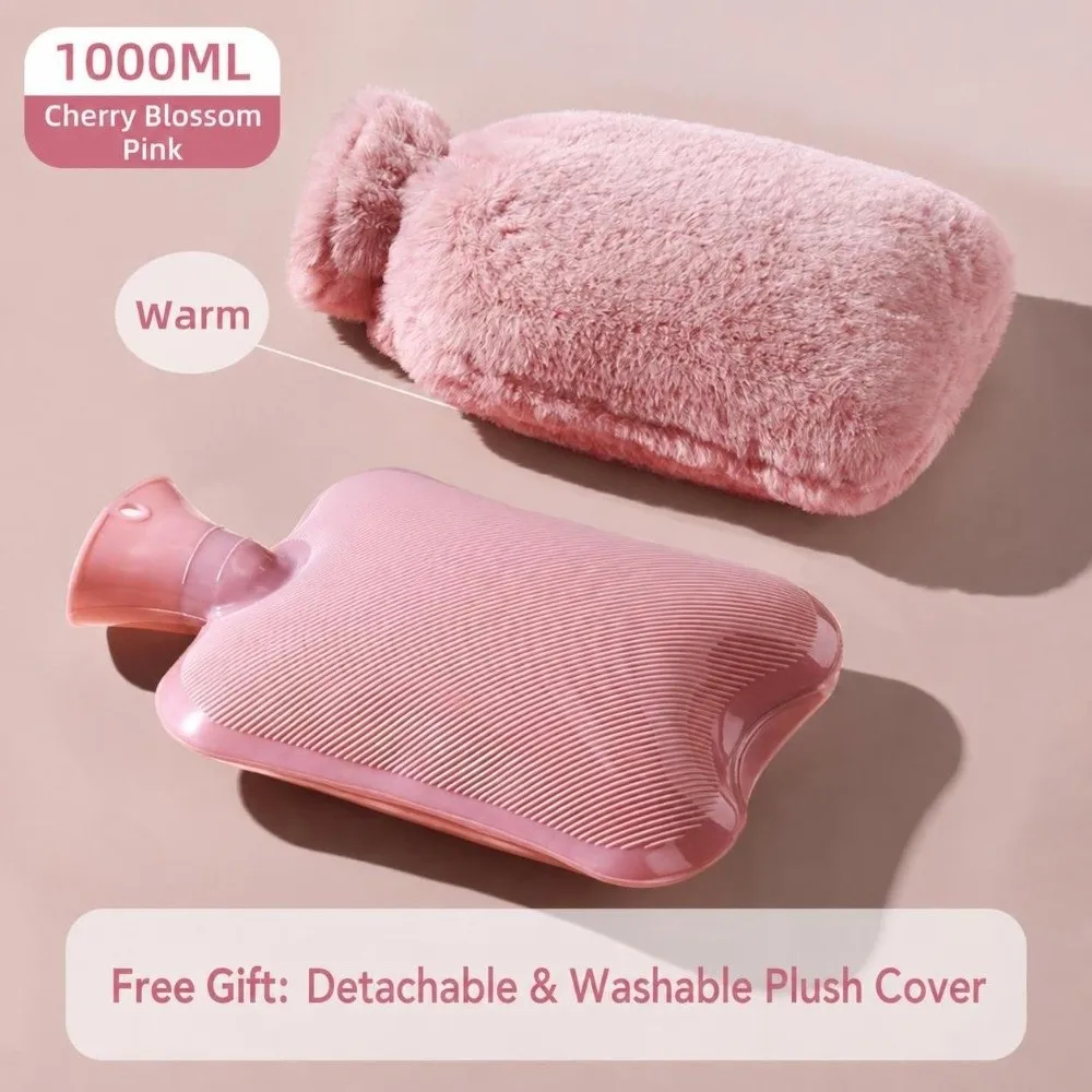 1000ml/2000ml Hot Water Bottle With Faux Rabbit Fur Cover Explosion-Proof Warm Water Bag Leak-proof Hot Water Bag Winter