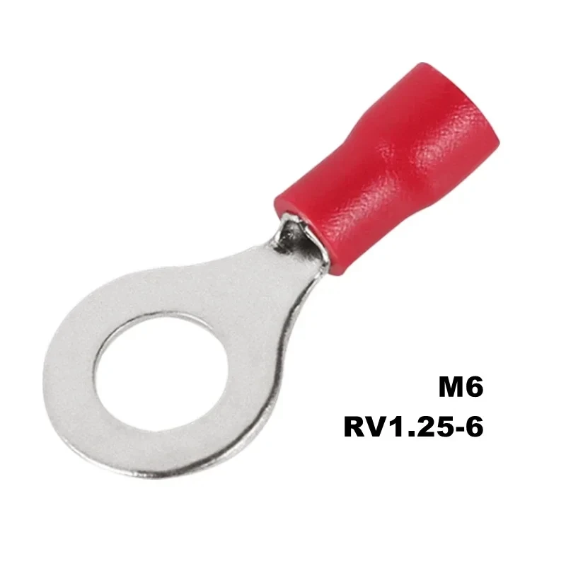 10/50/100 Stück Rv1.25 M3M4M5M6M8 Elektrische Ring-Crimp-Drahtverbinder Isolierte Verdrahtungsklemmen 22-16AWG Rot