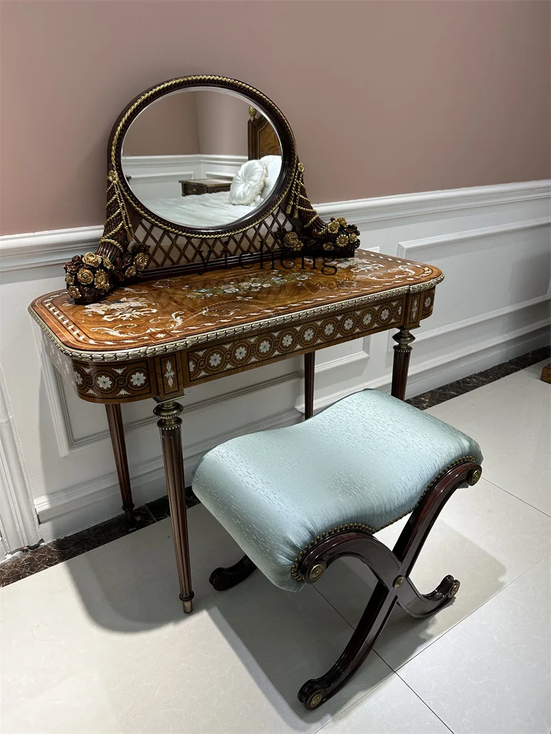 

LSL French Shell Inlaid Dressing Table European Style Solid Wood British Classical Villa Furniture Desk