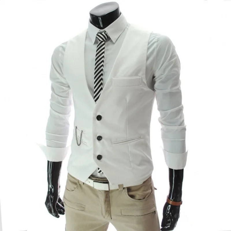 Spring Autumn Men's Slim Fit Solid Suit Vest Thin Casual British Style Sleeveless Jackets