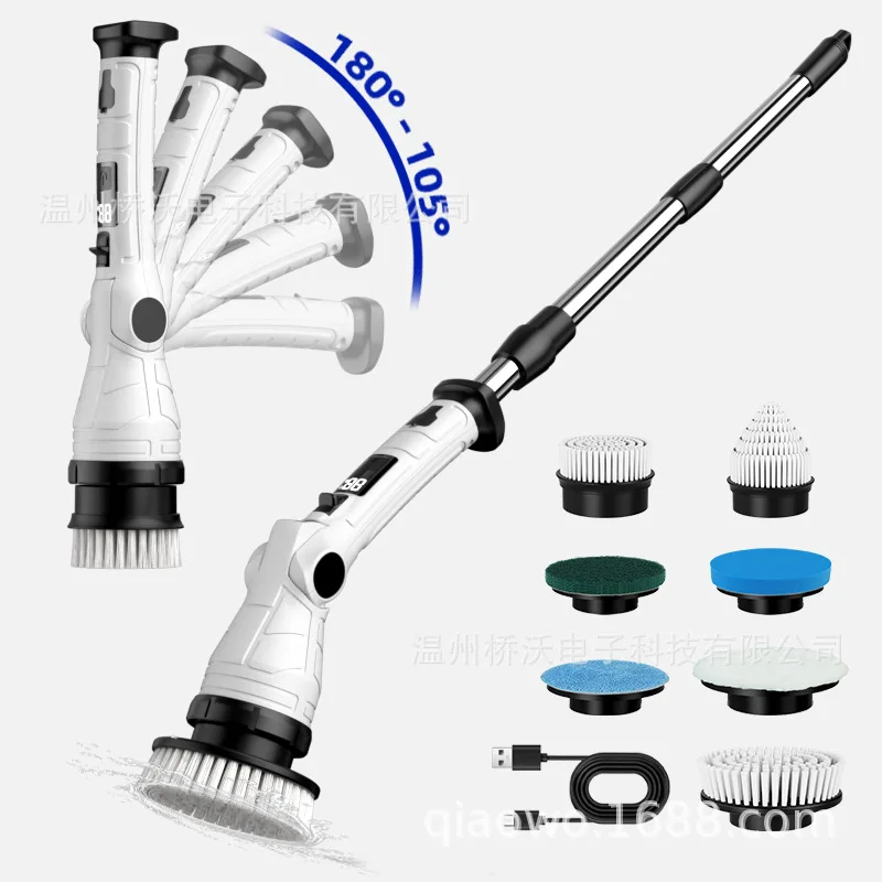 Multi‑Functional Electric Cleaning Brush, Multi‑Angle Foldable Telescopic Electric Mop with Power Digital Display