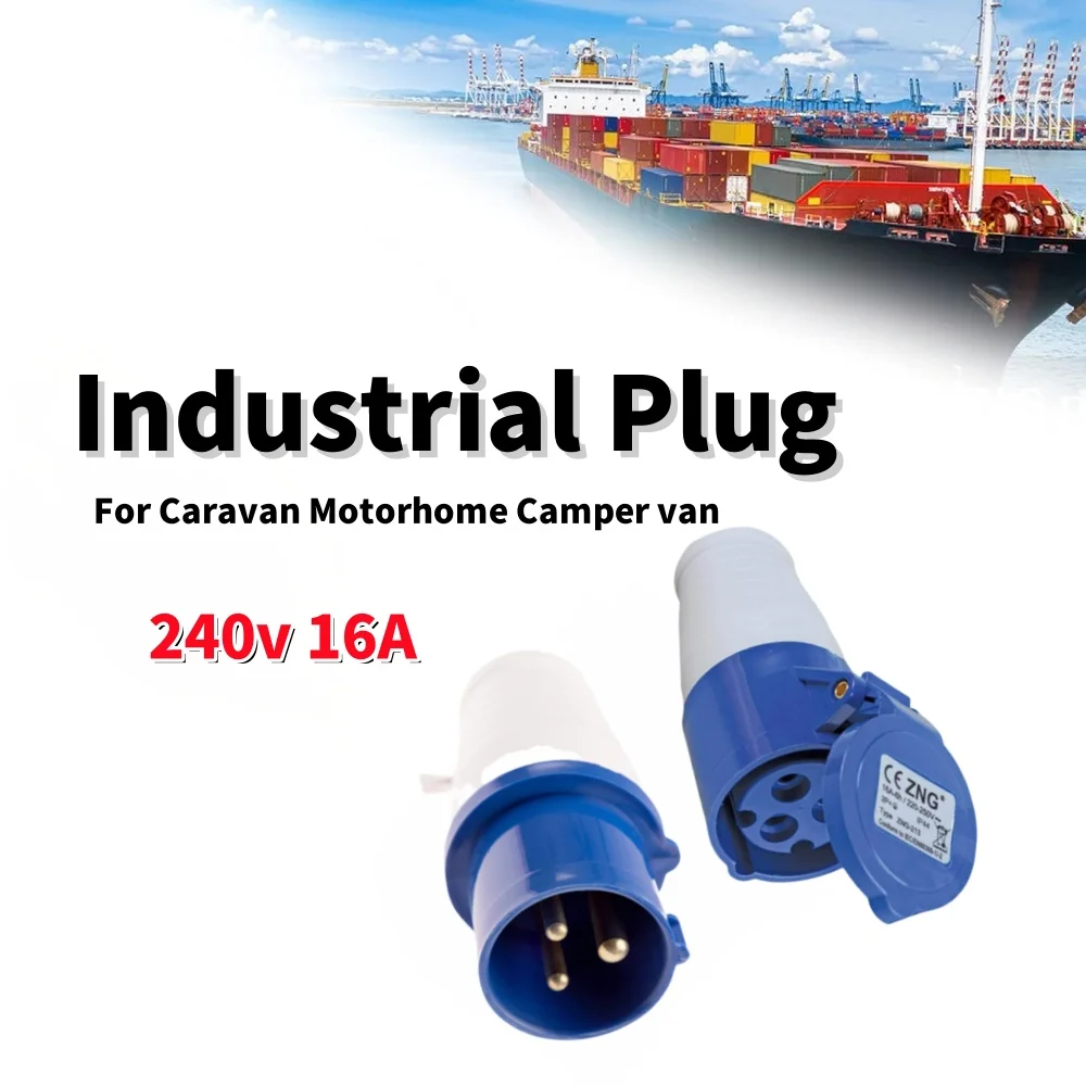 

Industrial Plug 240v 16A Mains Plug Hook Up Site Socket Adapter Waterproof IP44 For Caravan Motorhome Camper Van