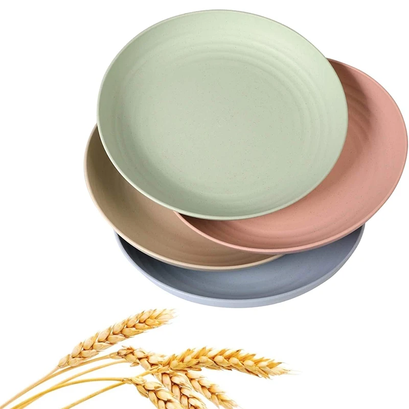 LMETJMA 4Pcs Lightweight Wheat Straw Plates Unbreakable Reusable Dinner Dishes Plates Set Dishwasher & Microwave Safe JT93