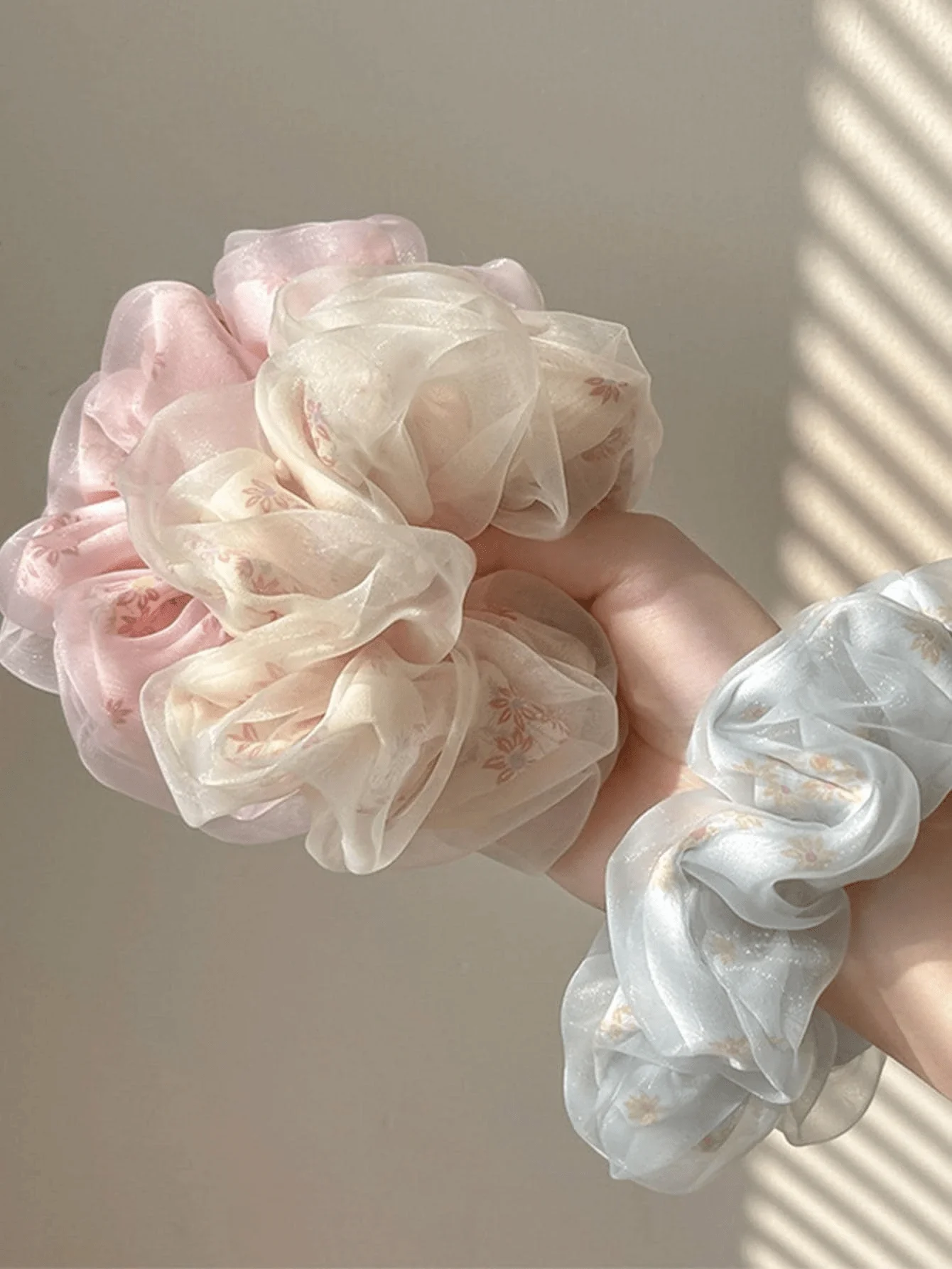 

Summer Double Layer Silk Hair Scrunchies Girls Flower Print Sweet Ponytail Holder Elastic Hair Rope Korean Hair Accessories