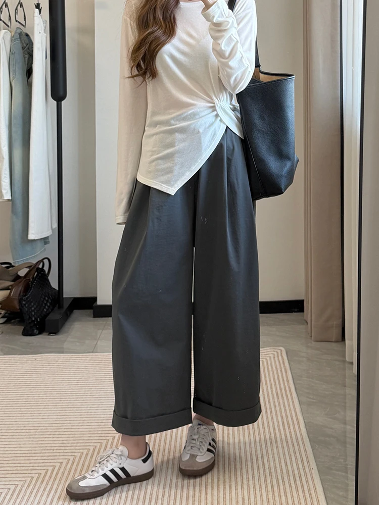 

Женские брюки-галифе с высокой талией, прямые, свободные, струящиеся, для фигуры типа «груша», широкие, укороченные (7/8), повседневный стиль, весенние, тонкие