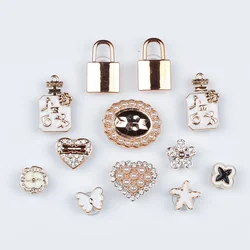 DIY Fashion Gold Lock Diamond Shoe Charms Clogs Slides Sandals Garden Shoes Decorations Charm Set Accessories Gifts