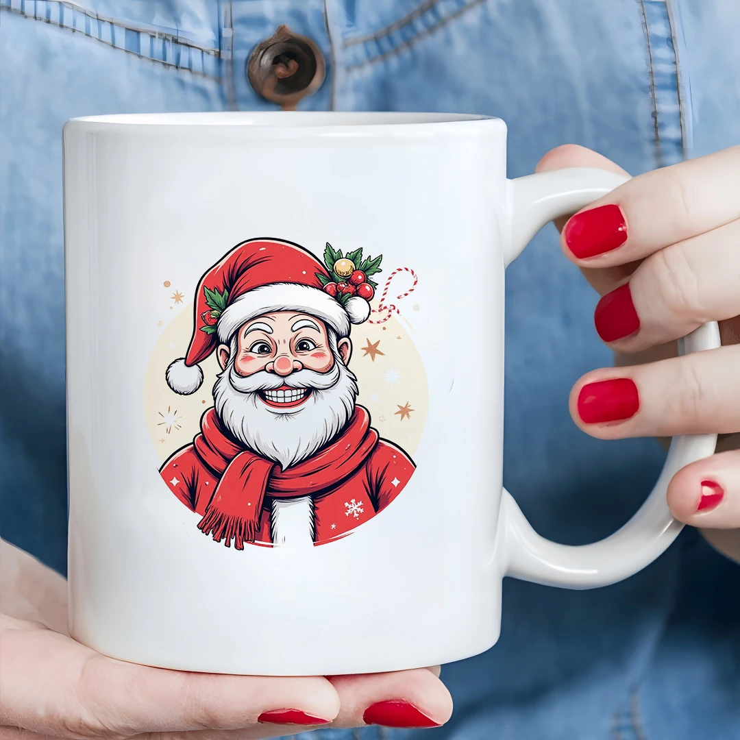 11オンスカップ + サンタクロースの漫画柄 + クリスマスギフト - 子供用水筒 家族 オフィス クリエイティブコーヒーカップ