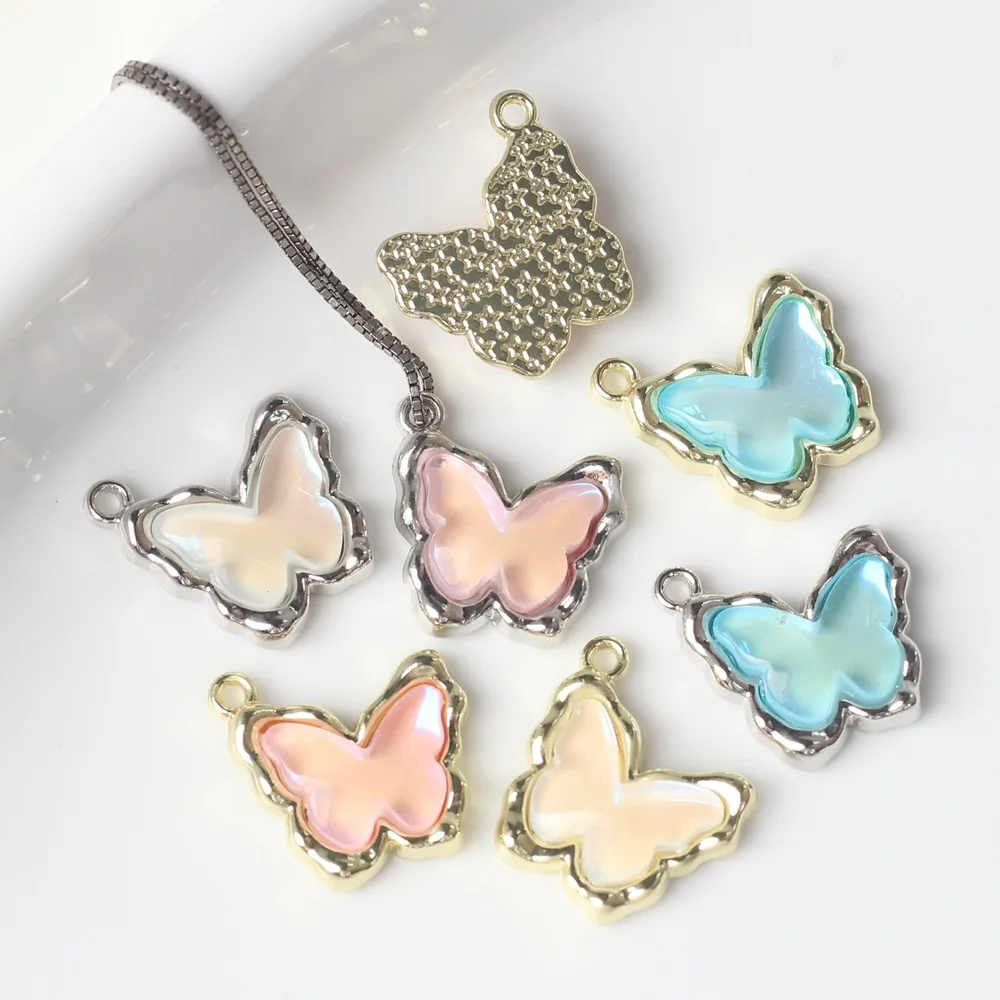 Min order 50pcs/lot Butterfly shape fashion alloy/resin Material necklace/earrings charms diy jewelry accessory pendants