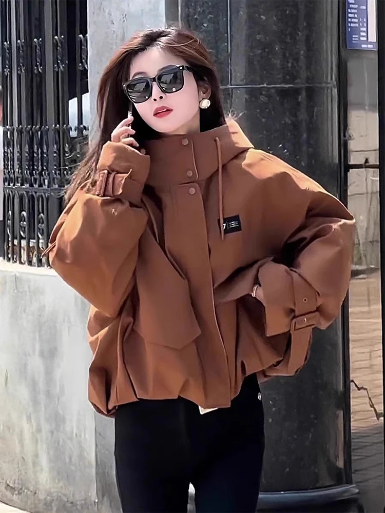 

Korean Sle ort Thiened down Cotton Jaet Women's Winter New Hat Parka Coat Casual Commute Zipper ket Letter Pattern