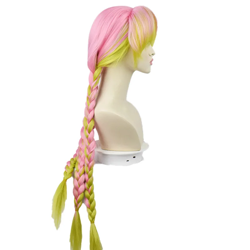 Kanroji-Peluca de Cosplay Mitsuri, trenzas largas, cabello sintético resistente al calor