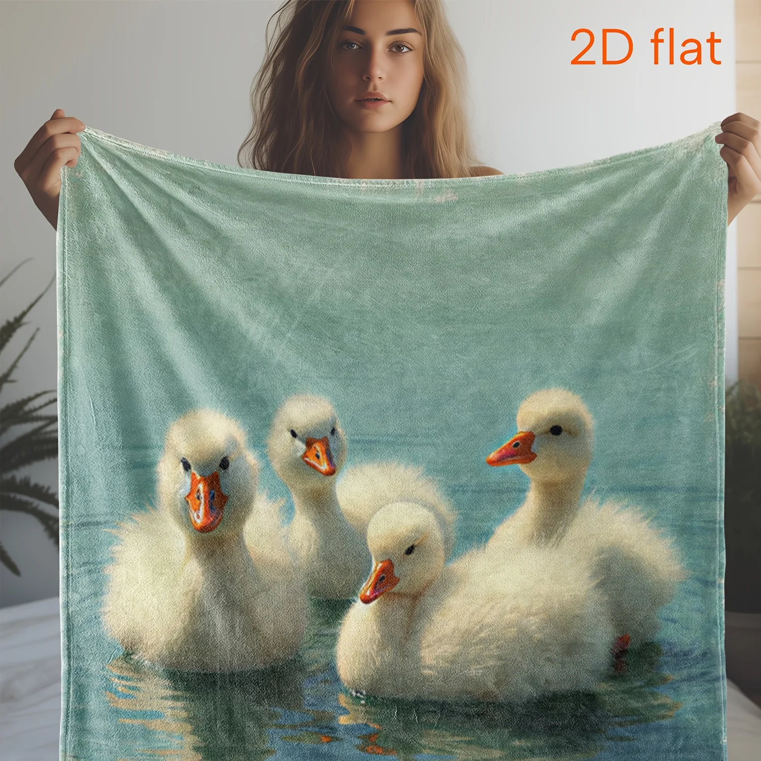1pc Vintage-Style Flannel Blanket with Cute Duckling Print - Soft Warm All-Season Throw for Sofa, Bed, Car, Office & Camping