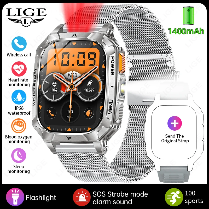 Durable Smartwatch with 1400mAh Battery and IP68 Waterproof