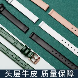 Genuine Leather Bracelets Super Thin 10mm 12mm 13mm 14mm 15mm green brown white pink Watch Strap pin Buckle Watch accessories