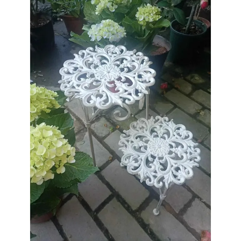 

American country style retro old set two cast iron classical relief flower stool flower pot frame Durable furniture