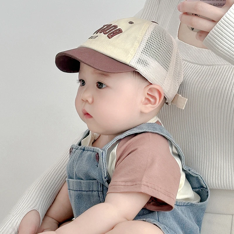 Summer Mesh Baseball Cap For Baby Letter Peaked Hat Fashion Patchwork Kids Duck Tongue Cap 6-36M Boy Girl Toddler Sunshade Visor view 5