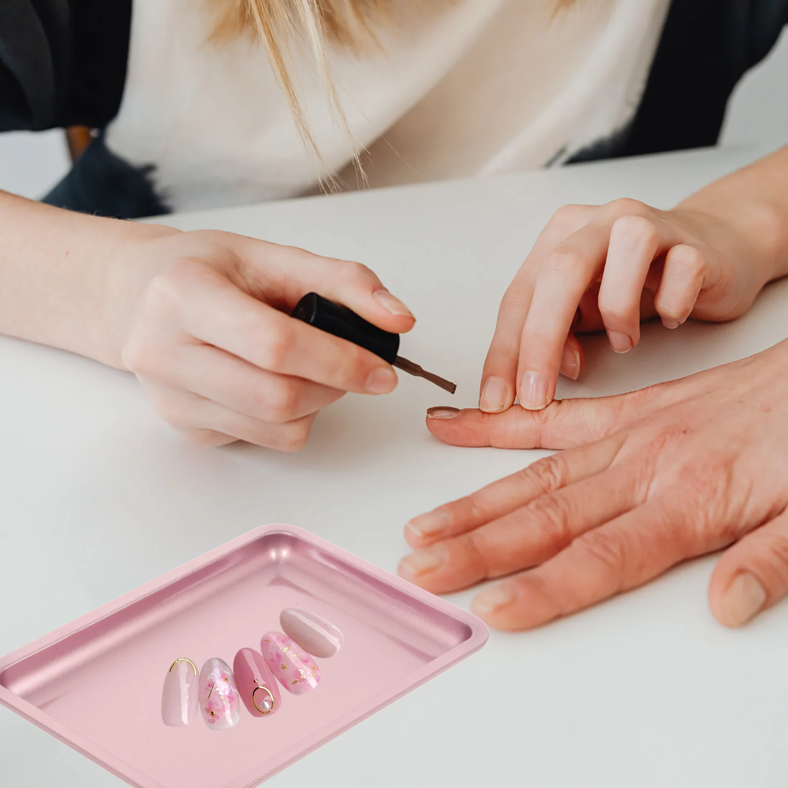 Edelstahl-Schmucktablett, Maniküre, Schreibtisch-Werkzeugaufbewahrung (Rosa), Nagelwerkzeuge, dekorative Schale, Schmuckplatte, Display, Schlafzimmer