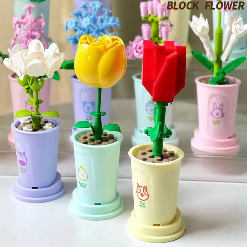 Flower Building Blocks Party Gift DIY Flowers Bouquet Model Assemble Bricks Toys for Kids Birthday Party Creative Craft Gift