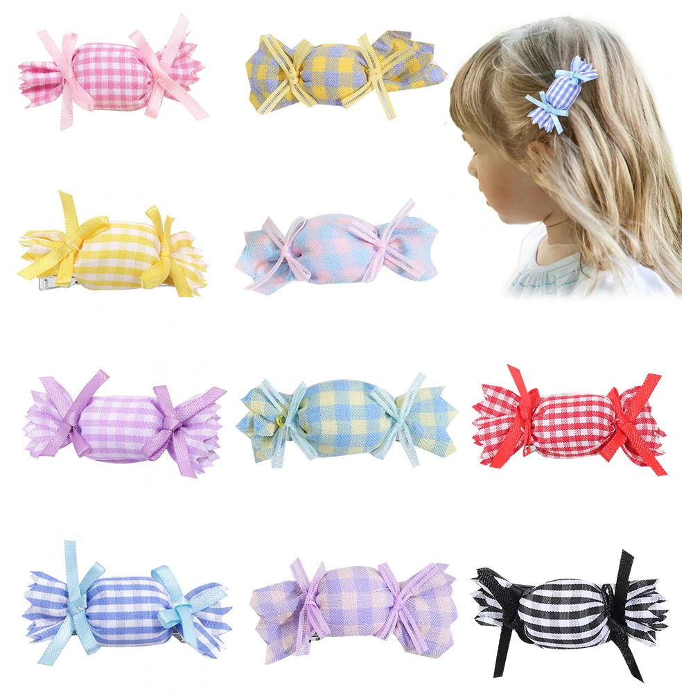 4pcs/set Candy Hair Clips Solid Ribbon Bowknots Hairpin For Girls Children Handmade Hairgrip Kids Cute Headwear Hair Accessories