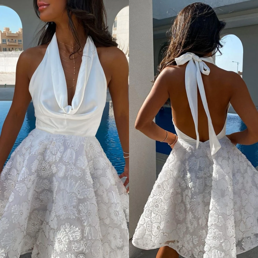 Customized Jiayigong  Classic Modern Style Formal Evening Halter A-line Flowers Lace Bespoke Occasion Dresses